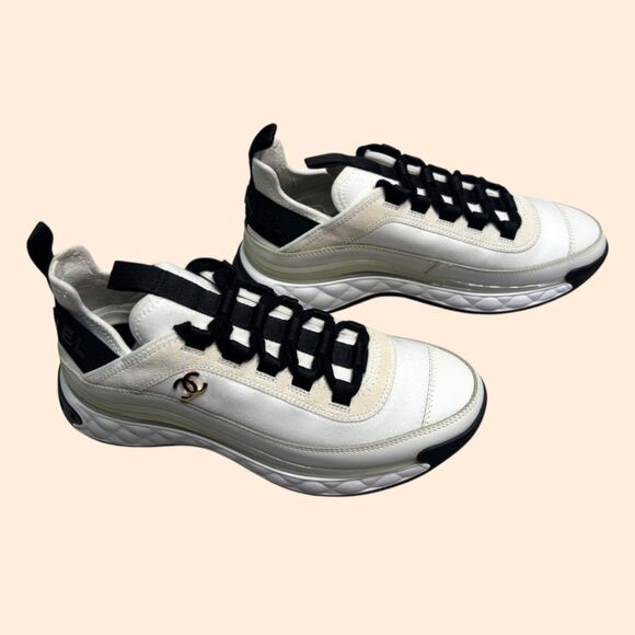 Chanel Ivory Velvet Calfskin Sneakers